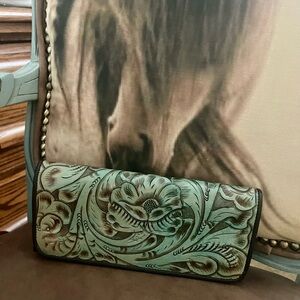 Beautiful Juan Antonio Turquoise & Brown Tooled Leather Wallet